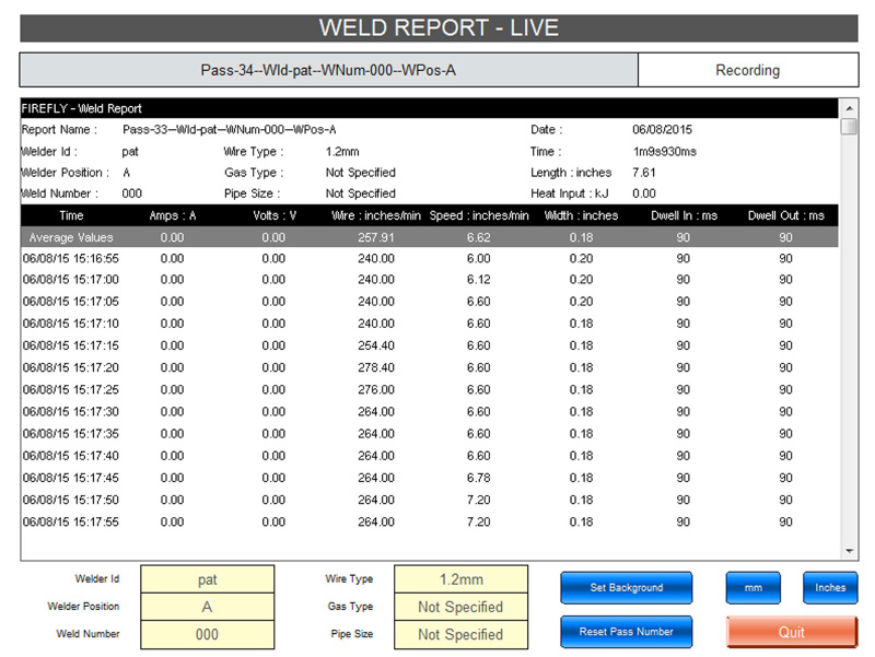 Firefly Weld report screenshot